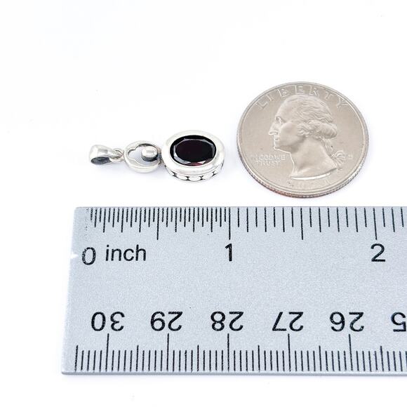 Sterling Silver Garnet Pendant | Oval Cabochon with Modern Minimalist Frame - Picture 9 of 9